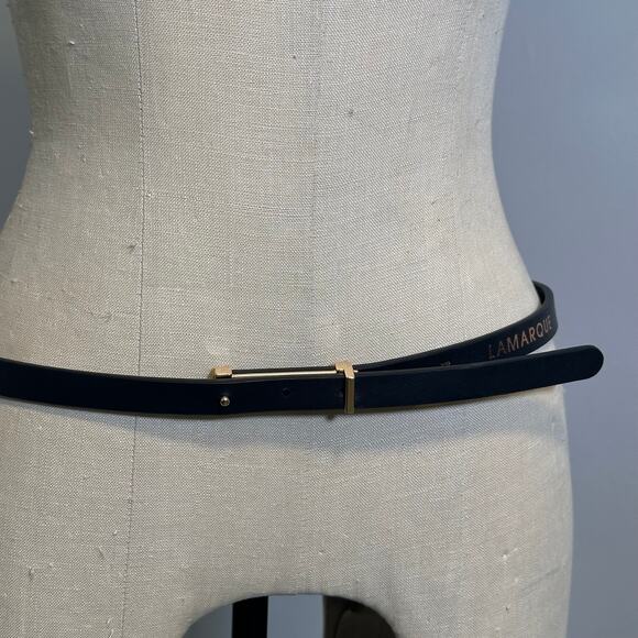 Lamarque Skinny Leather Belt in Black and Gold main image 7